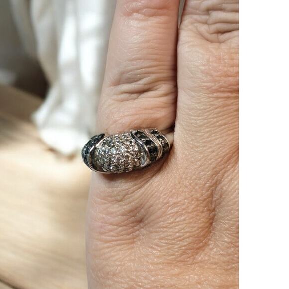 Stunning Vintage Black and Clear CZ Silver 925 Size 9 - Picture 2 of 8